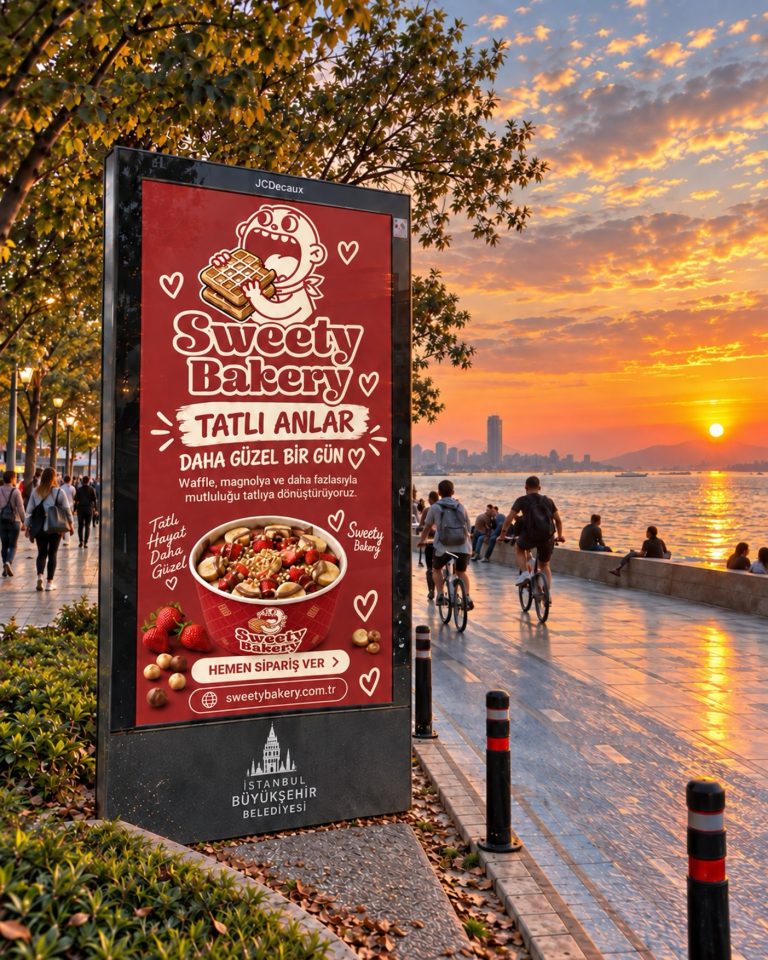 Sweety Bakery waffle sunumu